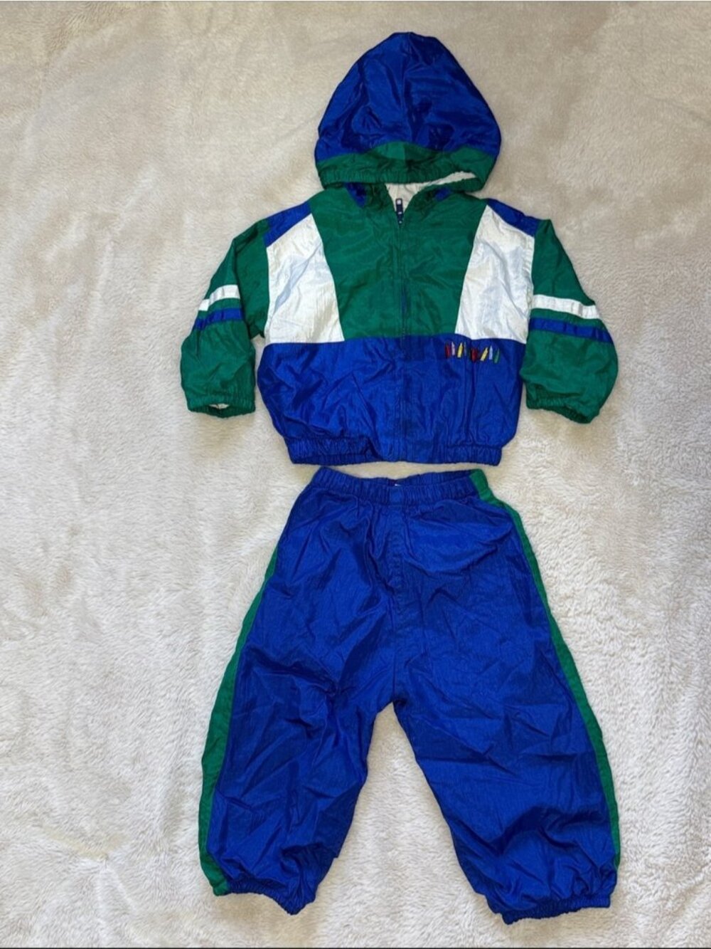 Vintage Sears Baby Tracksuit Crayons Blue Green 18 Month